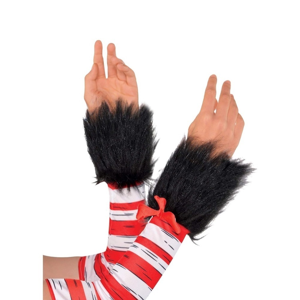 NIP Dr. Seuss Striped Arm Warmers with Black Fur Cuffs